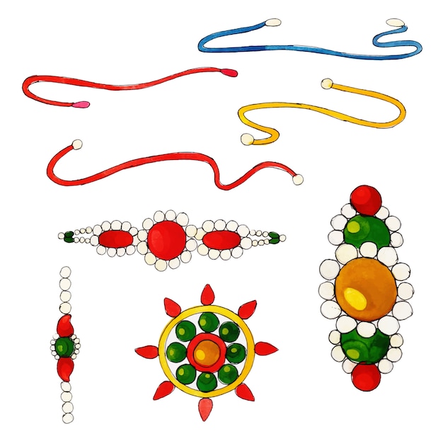 Colección de elementos de acuarela rakshabandhan