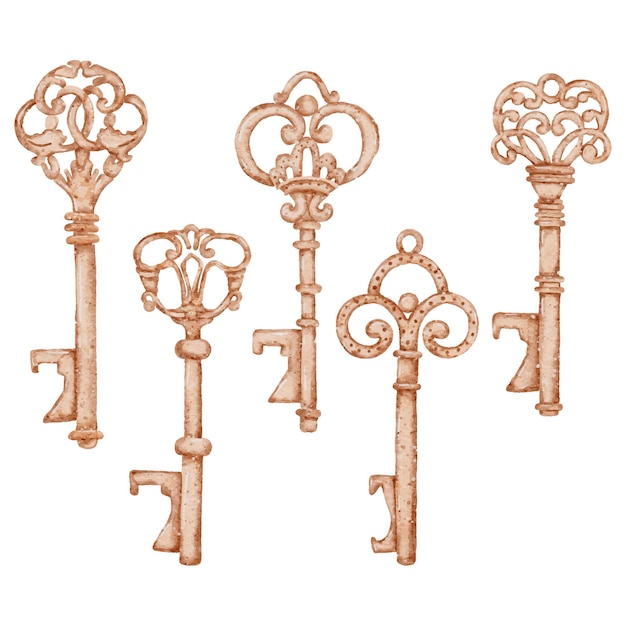 Vector colección de elementos de acuarela de san valentín llave antigua