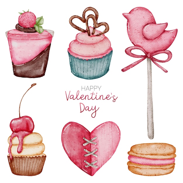 Colección de elementos de acuarela de San Valentín