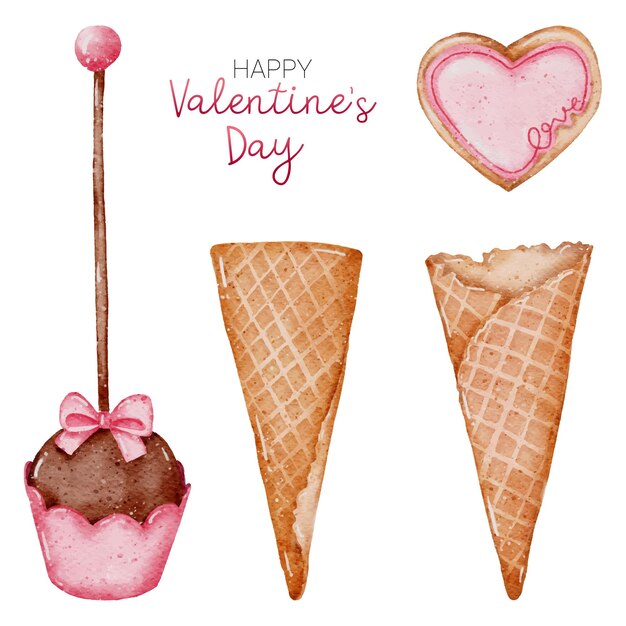 Colección de elementos de acuarela de San Valentín