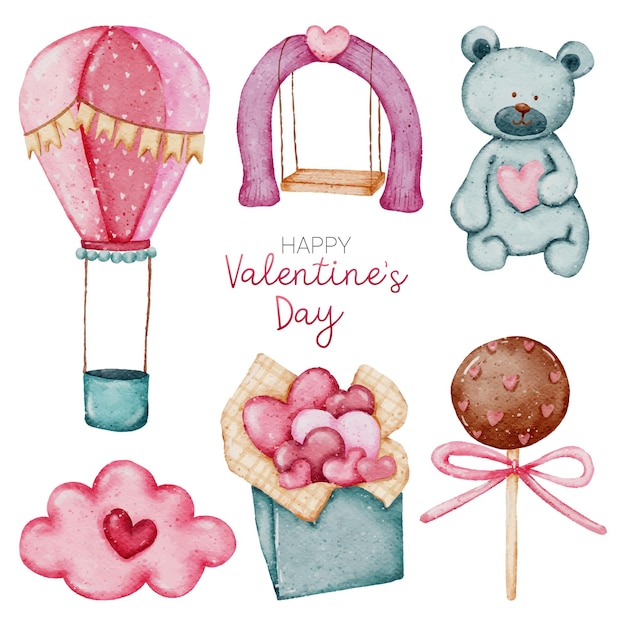 Colección de elementos de acuarela de San Valentín