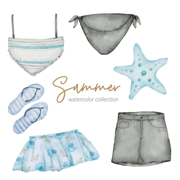 colección de elementos de acuarela de verano