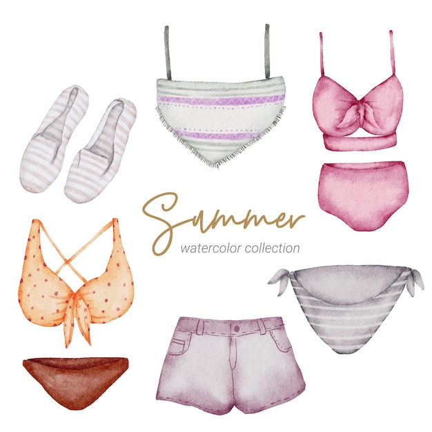 colección de elementos de acuarela de verano