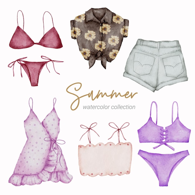 colección de elementos de acuarela de verano