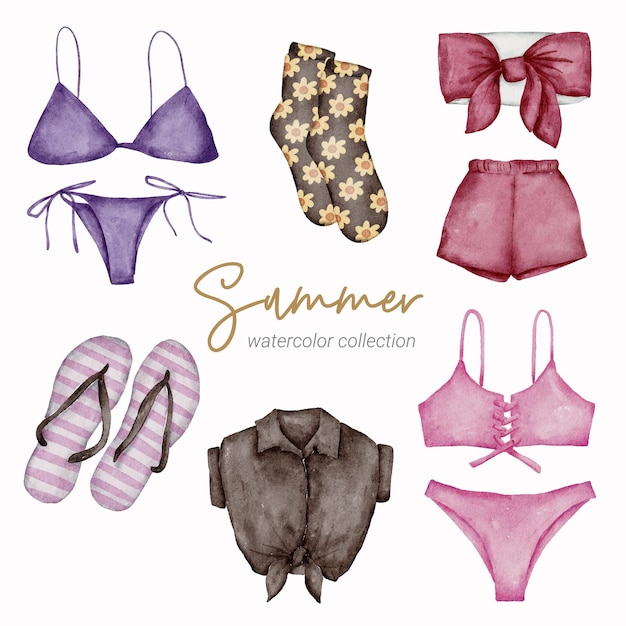 colección de elementos de acuarela de verano