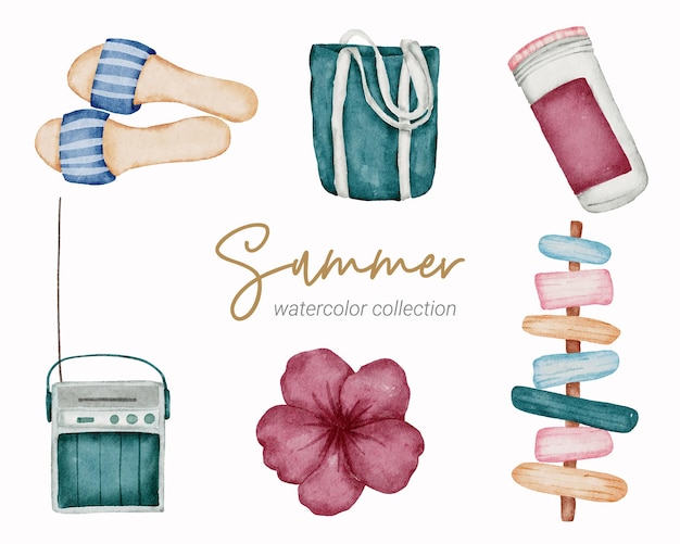 colección de elementos de acuarela de verano