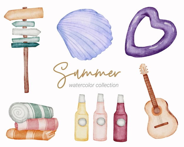 colección de elementos de acuarela de verano