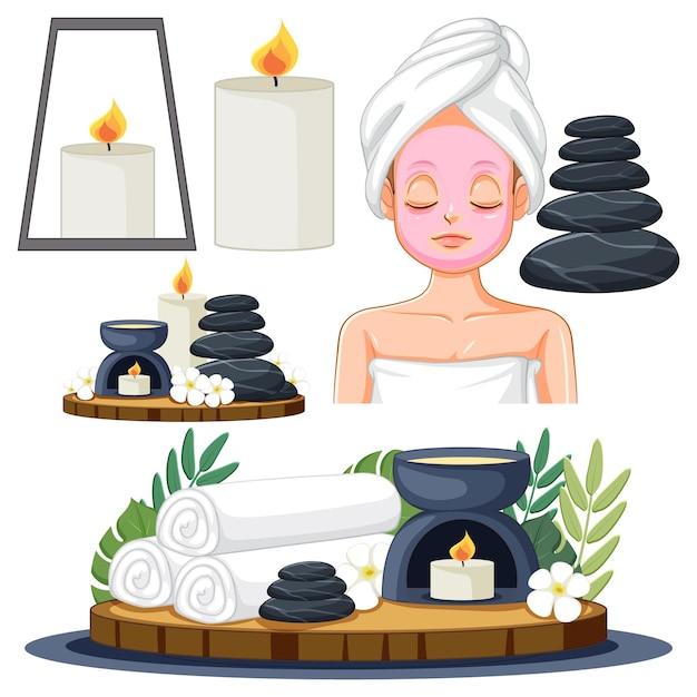 Colección de elementos de autocuidado de spa y sauna