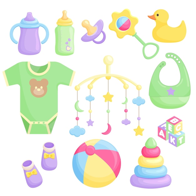 Colección de elementos para bebés Accesorios y objetos de cuidado para bebés