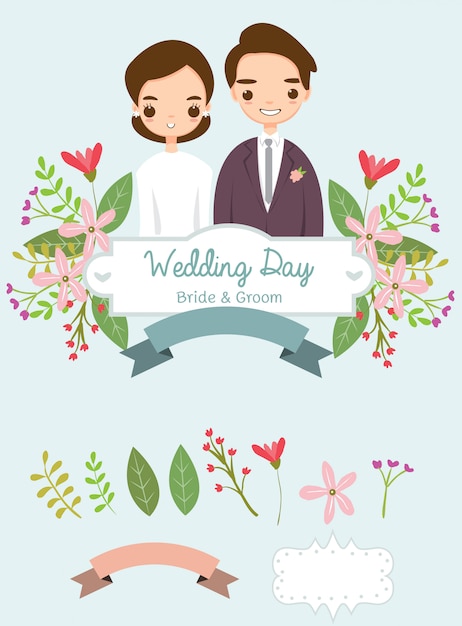 Colección de elementos de boda para invitaciones de boda.