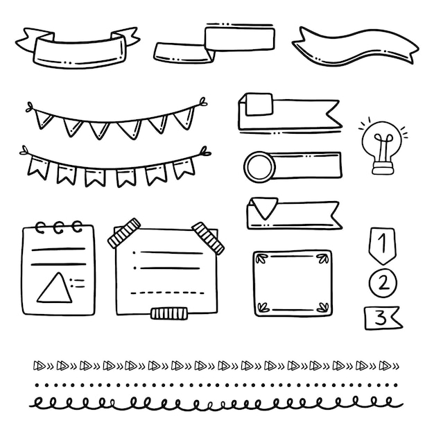 Colección de elementos de bullet journal dibujados a mano