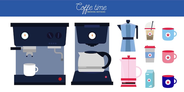 Colección de elementos de café