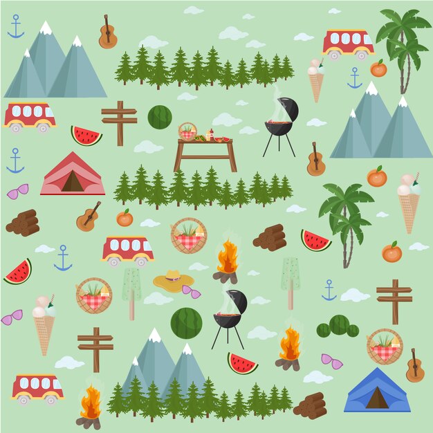Colección de elementos de camping