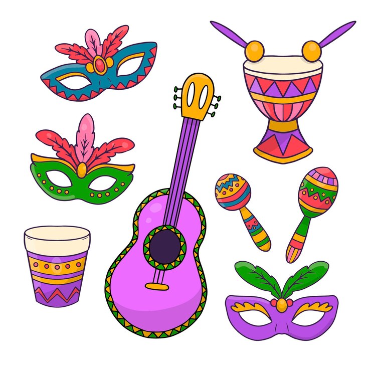 Vector colección de elementos de celebración del carnaval brasileño dibujados a mano