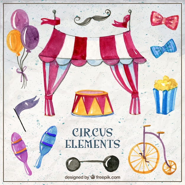 Colección de elementos de circo de acuarela