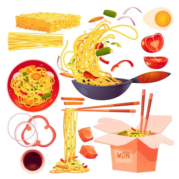 Colección de elementos de comida china