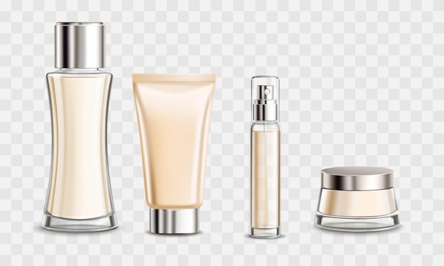 Colección de elementos cosméticos vectoriales sobre fondo transparente