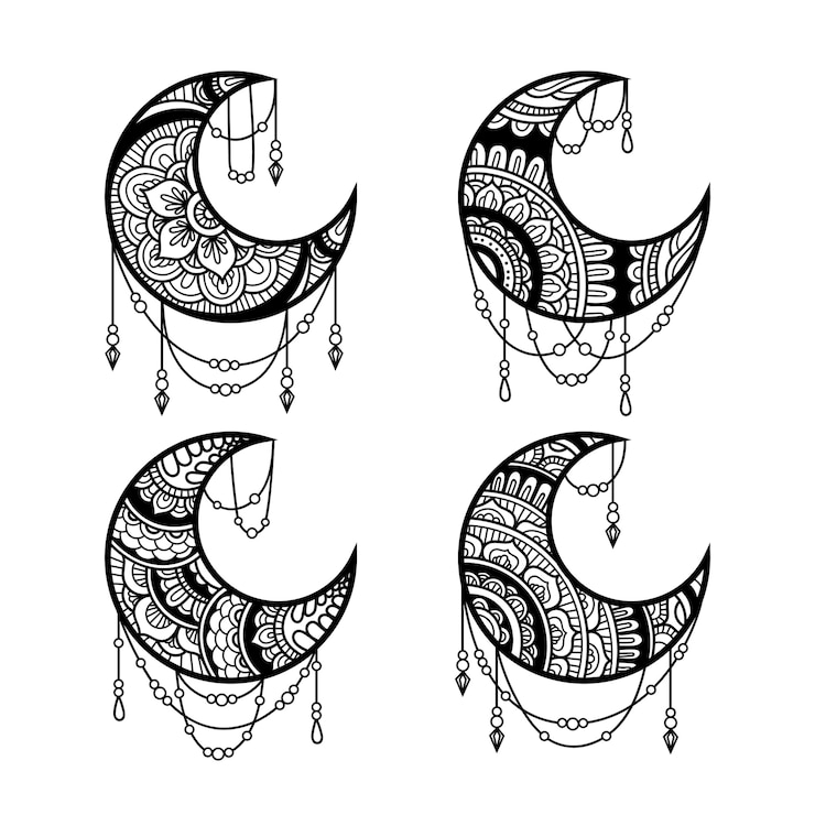 Vector colección de elementos de decoración de luna de estilo mandala de luna creciente