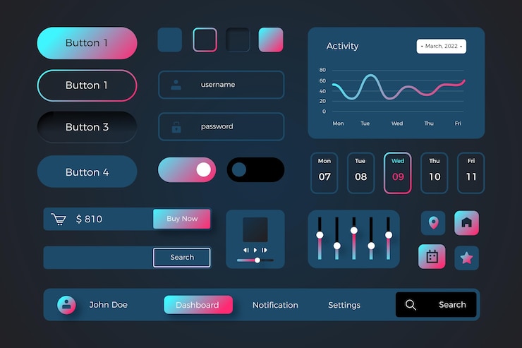 Vector colección de elementos degradados ui / ux