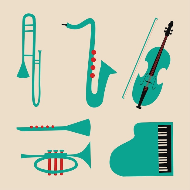 Colección de elementos del día internacional del jazz dibujados a mano