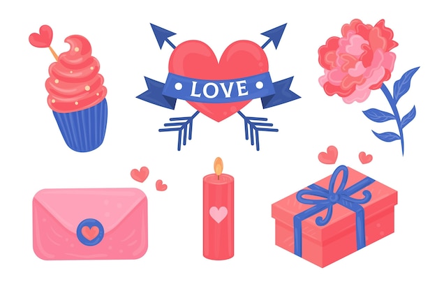 Colección de elementos del día de san valentín dibujados a mano