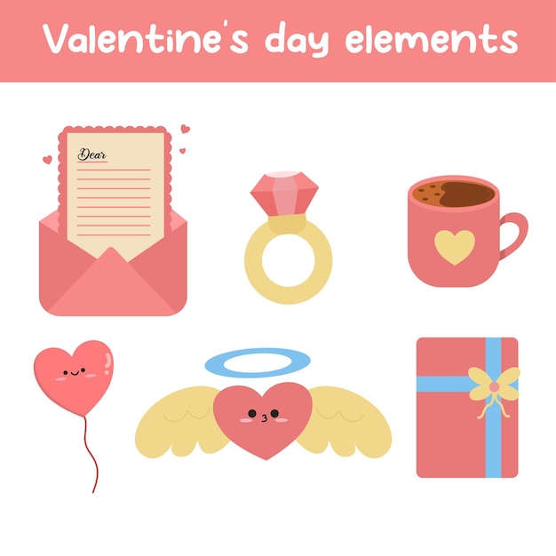 Colección de elementos para el día de San Valentín dibujados a mano