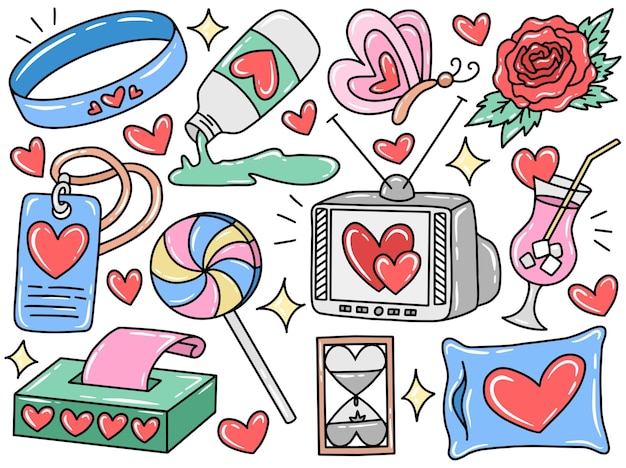 Colección de elementos del día de san valentín doodle
