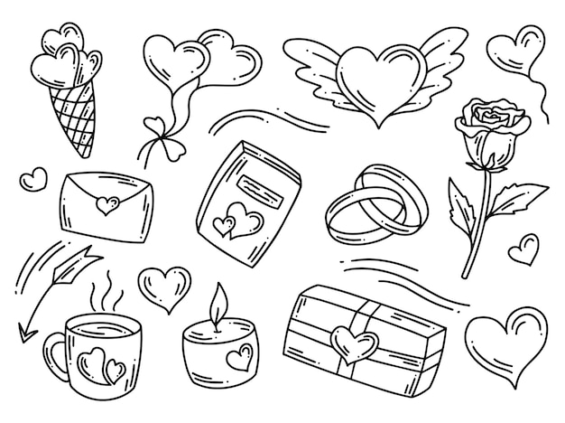 Colección de elementos del día de San Valentín Doodle