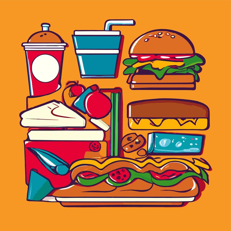 Vector colección de elementos dibujados a mano de comida rápida