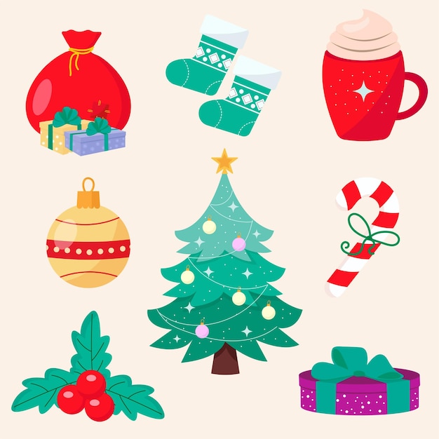 Vector colección de elementos dibujados de navidad para la ilustración vectorial de vacaciones