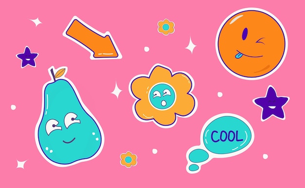 Colección de elementos de dibujos animados ilustración vectorial en colores brillantes