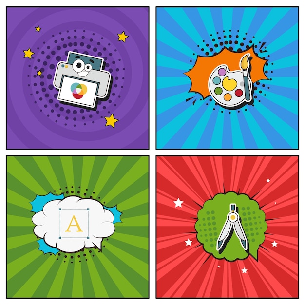 Colección de elementos de dibujos animados de moda planos dibujados a mano Diseño de interfaz de usuario y desarrollo web
