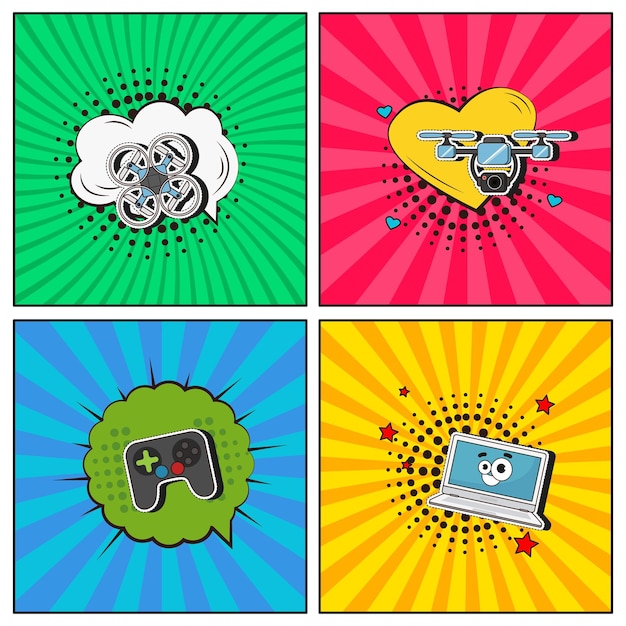 Colección de elementos de dibujos animados de moda planos dibujados a mano
