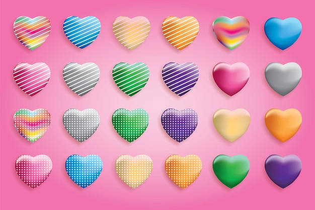 colección de elementos de diseño de amor con varios colores y varias texturas ilustración vectorial 3d