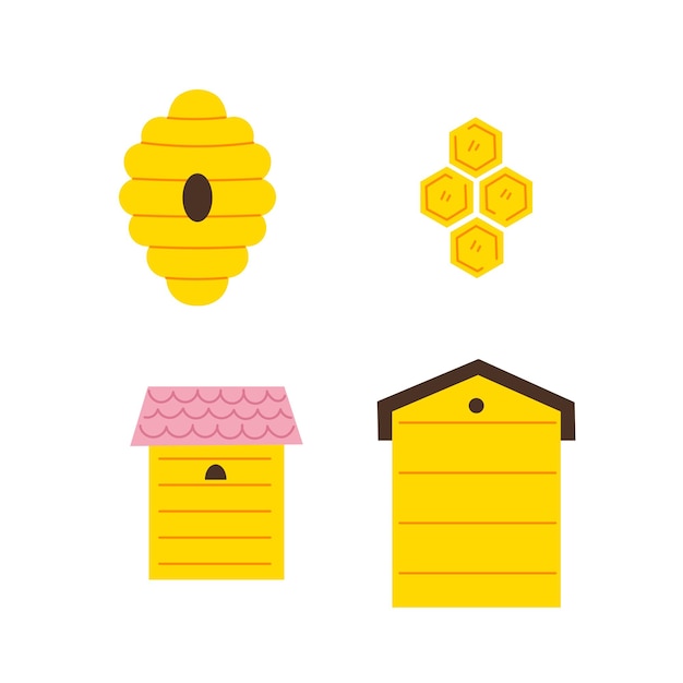 Colección de elementos de diseño de apicultura Setión vectorial de colmena Símbolos de miel con colmena