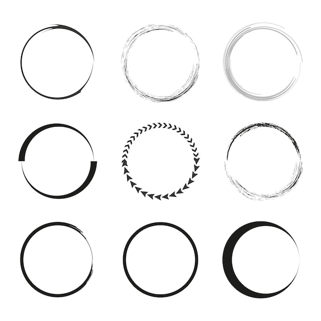 Colección de elementos de diseño circulares Variedad de formas y líneas redondas dibujadas a mano y