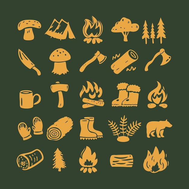 Colección de elementos de diseño dibujados a mano para aventuras al aire libre