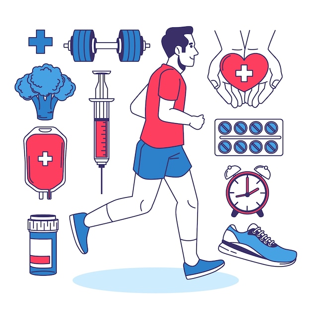 Colección de elementos de diseño dibujados a mano para la concienciación del Día Mundial de la Salud
