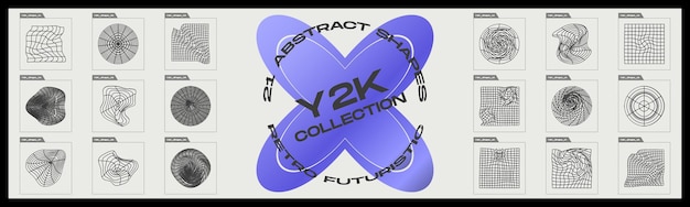 Colección de elementos de diseño de geometría retrofuturista y2k Colección de símbolos geométricos gráficos abstractos Objetos en estilo y2k