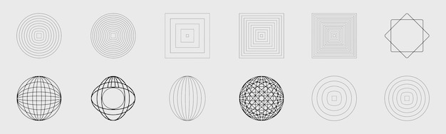 Colección de elementos de diseño de geometría retrofuturista y2k Elementos de diseño geométrico de moda Formas bauhaus abstractas
