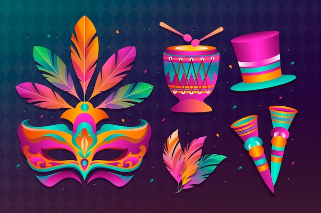 Vector colección de elementos de diseño de gradientes para el festival de mardi gras