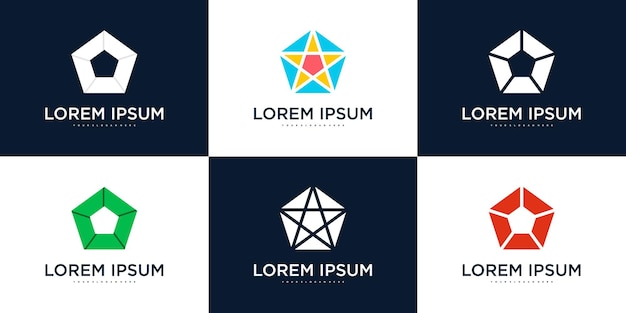 Colección de elementos de diseño del logotipo de la compañía abstract pentagon Premium Vector