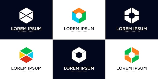 Colección de elementos de diseño del logotipo de la compañía hexágonos abstractos Vector Premium