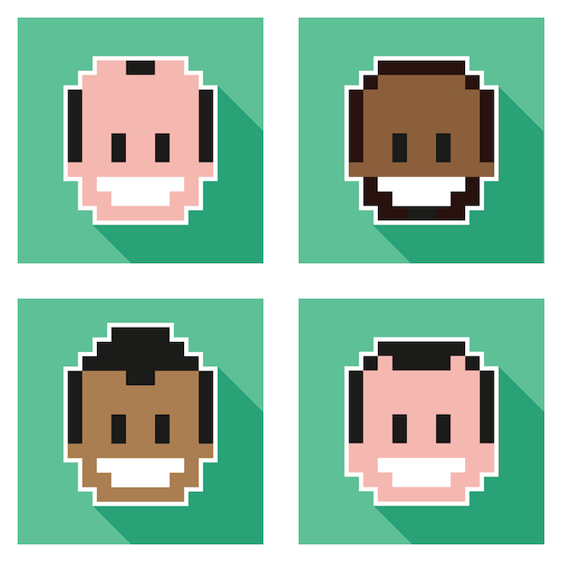 Colección de elementos de diseño de personajes de Pixel Faces