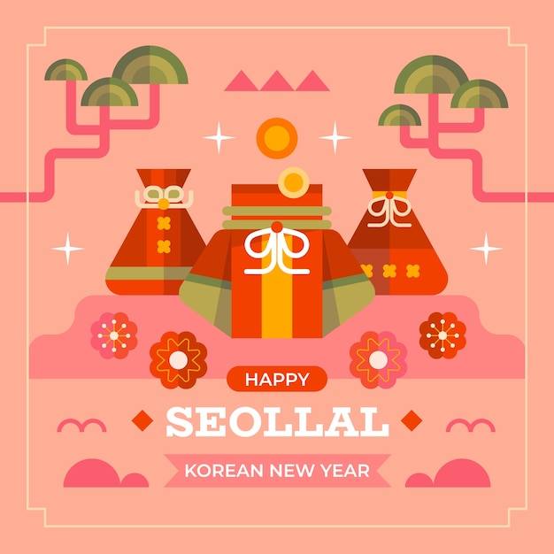 Colección de elementos de diseño plano para la celebración del festival seollal