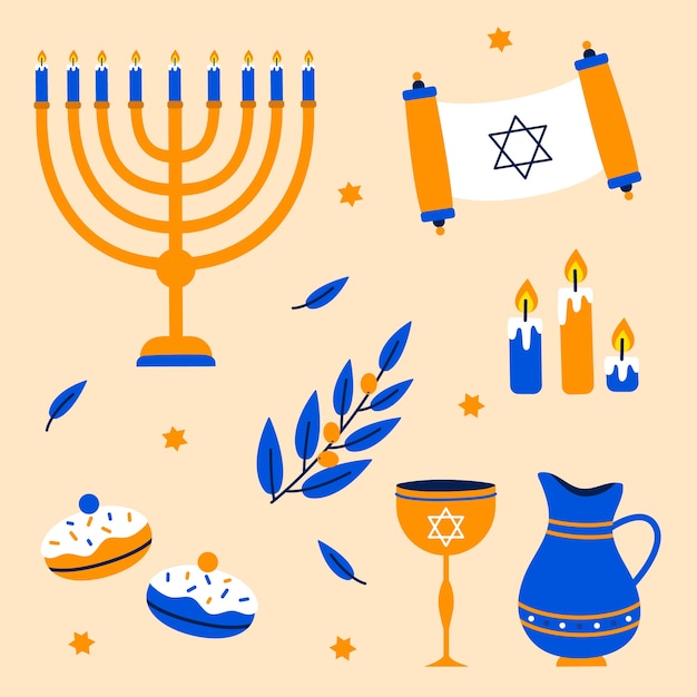 Vector colección de elementos de diseño plano para la celebración de hanukkah.