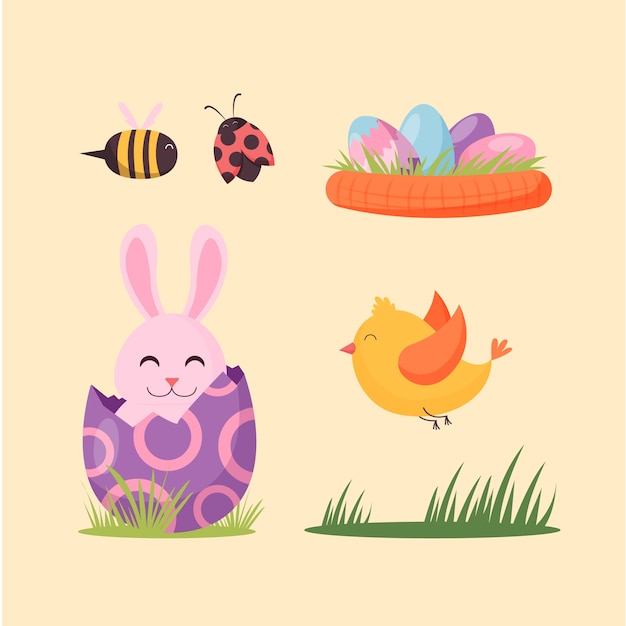 Colección de elementos de diseño plano para la celebración de pascua