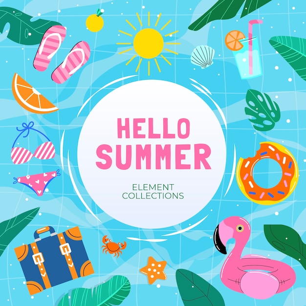 Colección de elementos de diseño plano para la temporada de verano