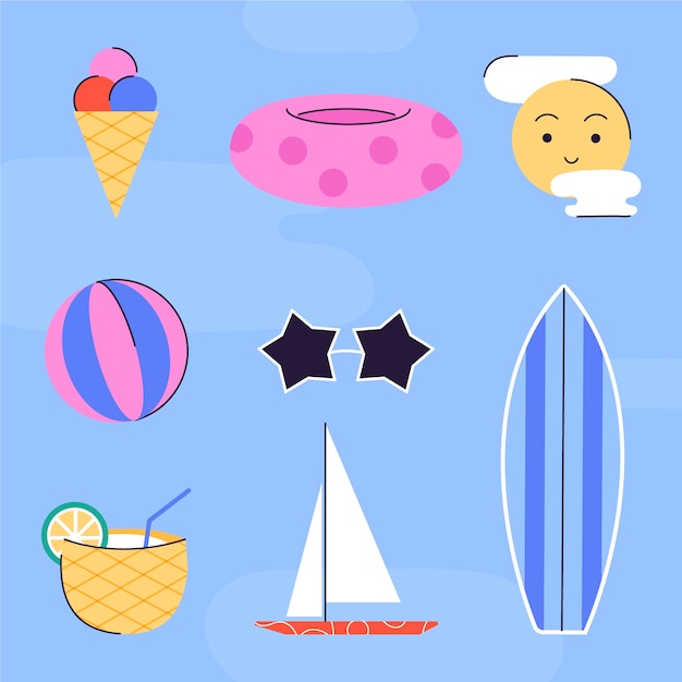 Colección de elementos de diseño plano para el verano