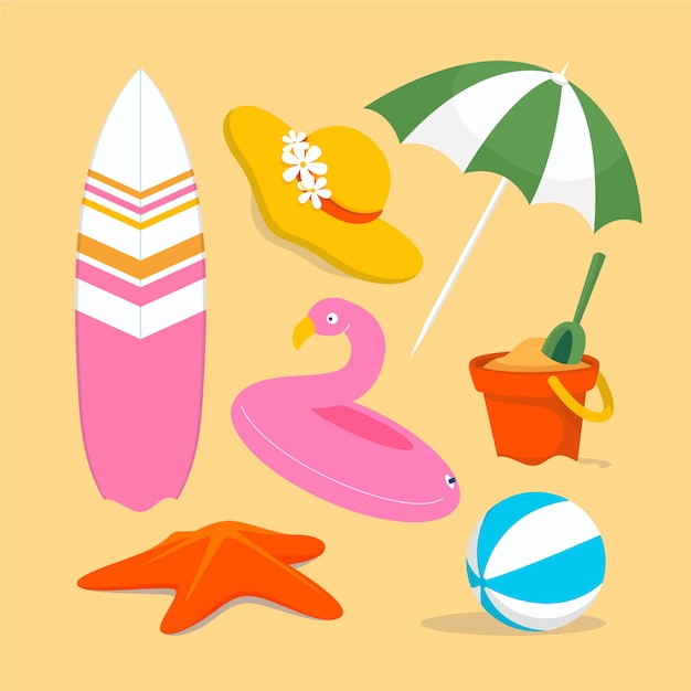 Colección de elementos de diseño plano para el verano
